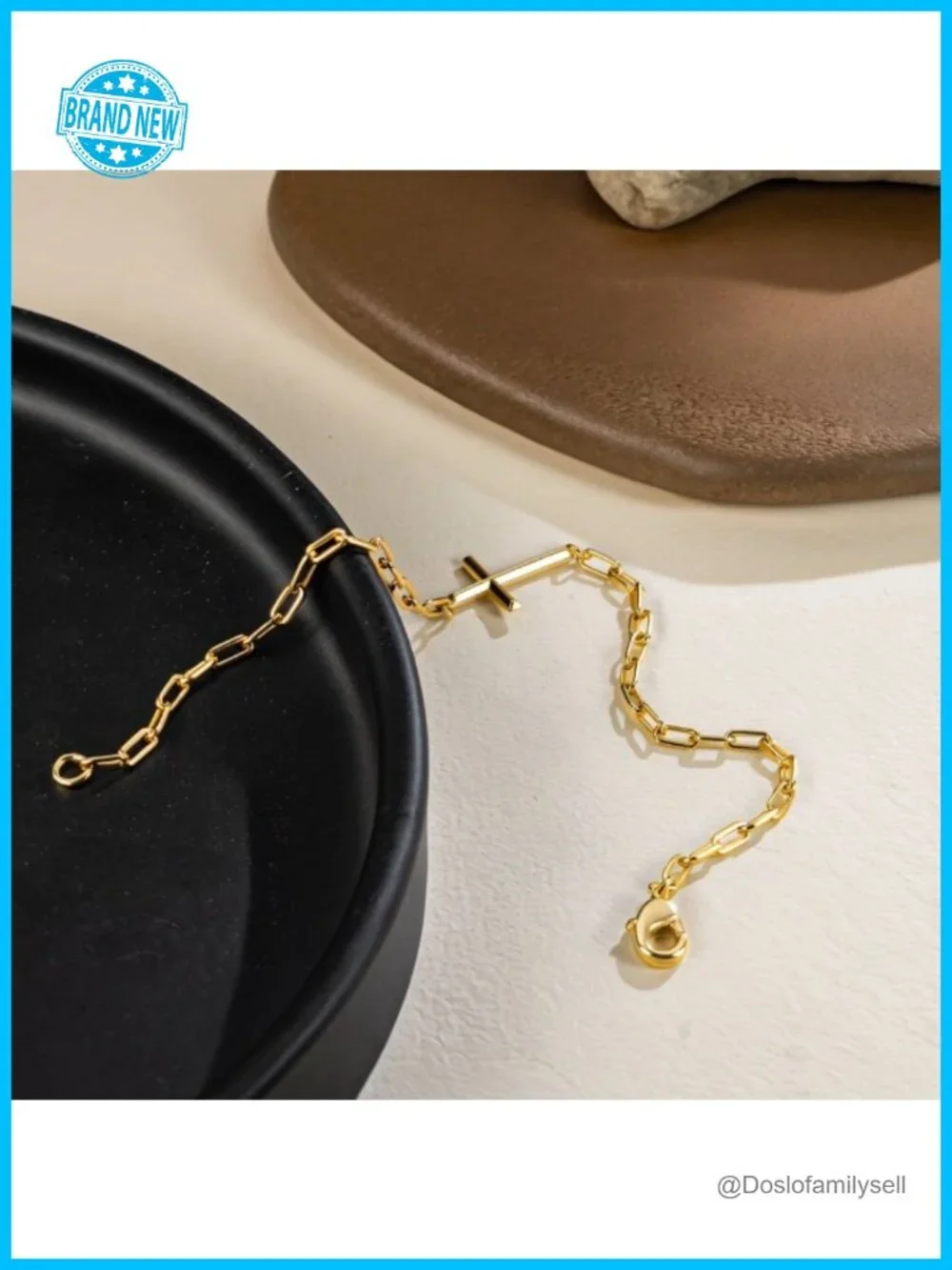 14K Gold Plated Paperclip Chain Bracelet for Women with Cross Charm Stackable